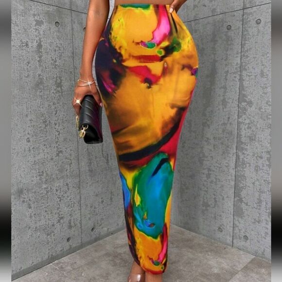 Abstract colorful midi skirt sz Xl - Picture 4 of 6